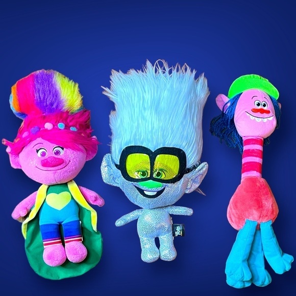 Trolls World Tour Plushy Stuffed Animal Lot Princess Poppy Diamond Cooper 23”